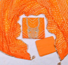Muslin Orange Unstitched Suit