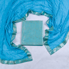 Banarasi Sky Blue Unstitched Suit