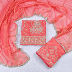 Shimmer Peach Unstitched Lehenga Suit