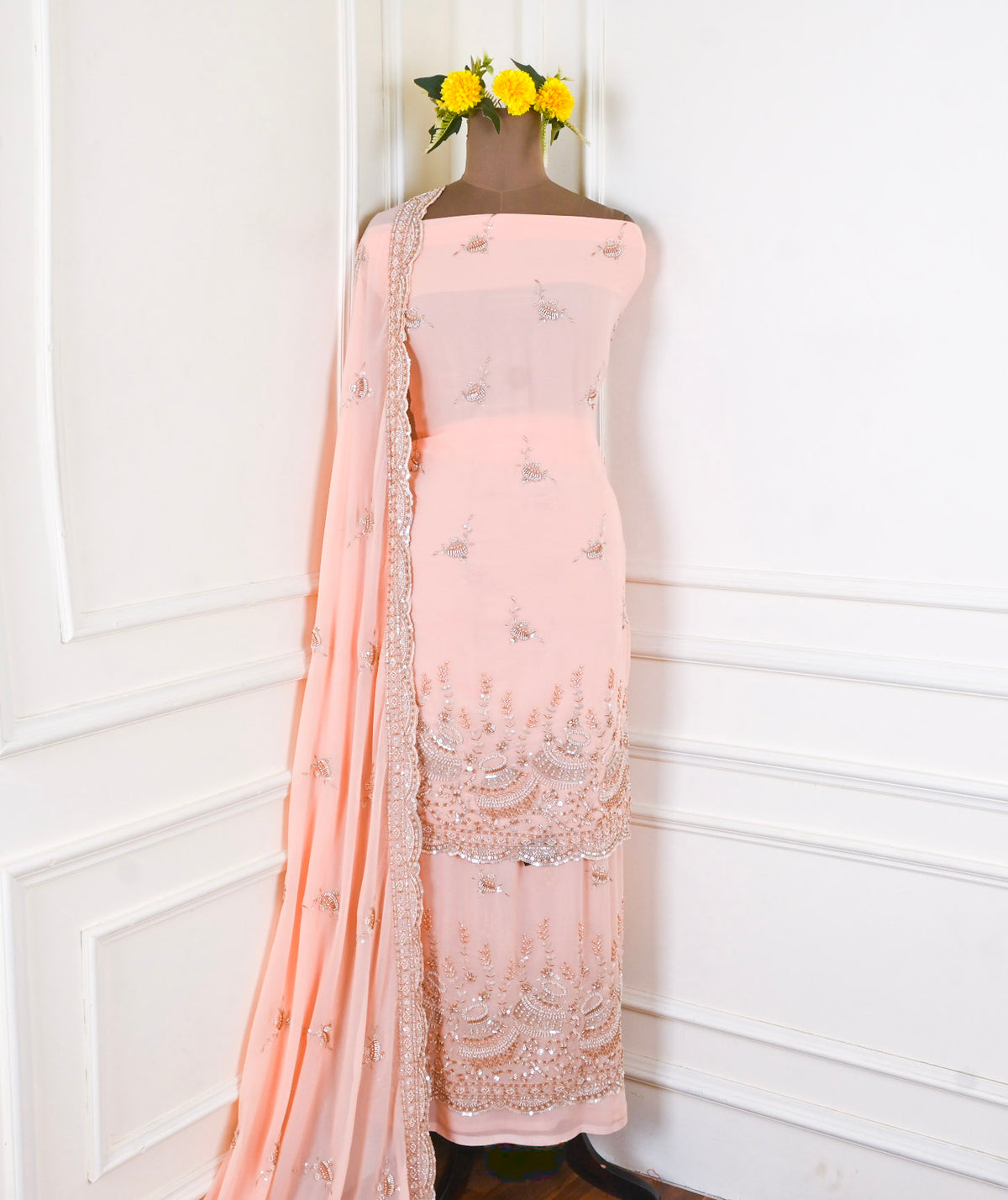 Georgette Peach Unstitched Suit
