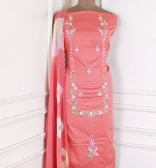 Self-Cotton Rose Peach Unstitched Suit