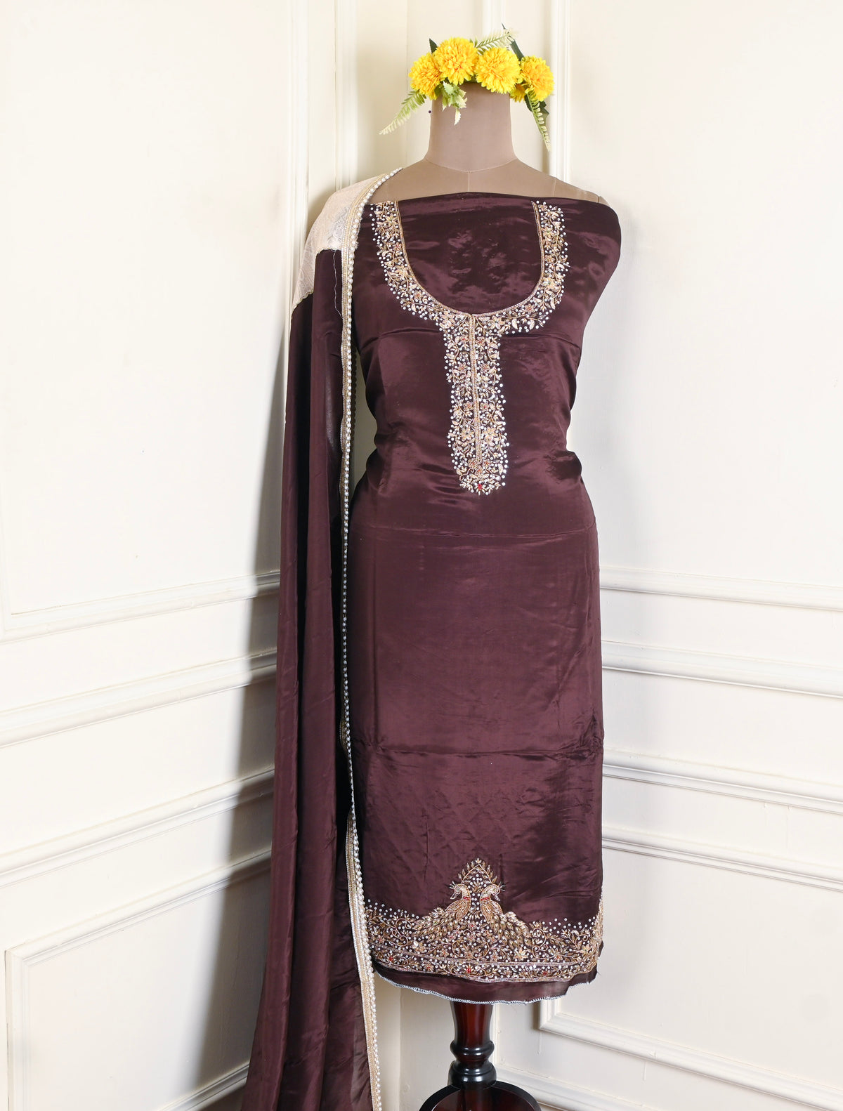 Silk Brown Unstitched Suit