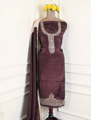 Silk Brown Unstitched Suit