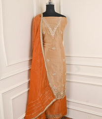 Glass Shimmer Beige Orange Unstitched Suit