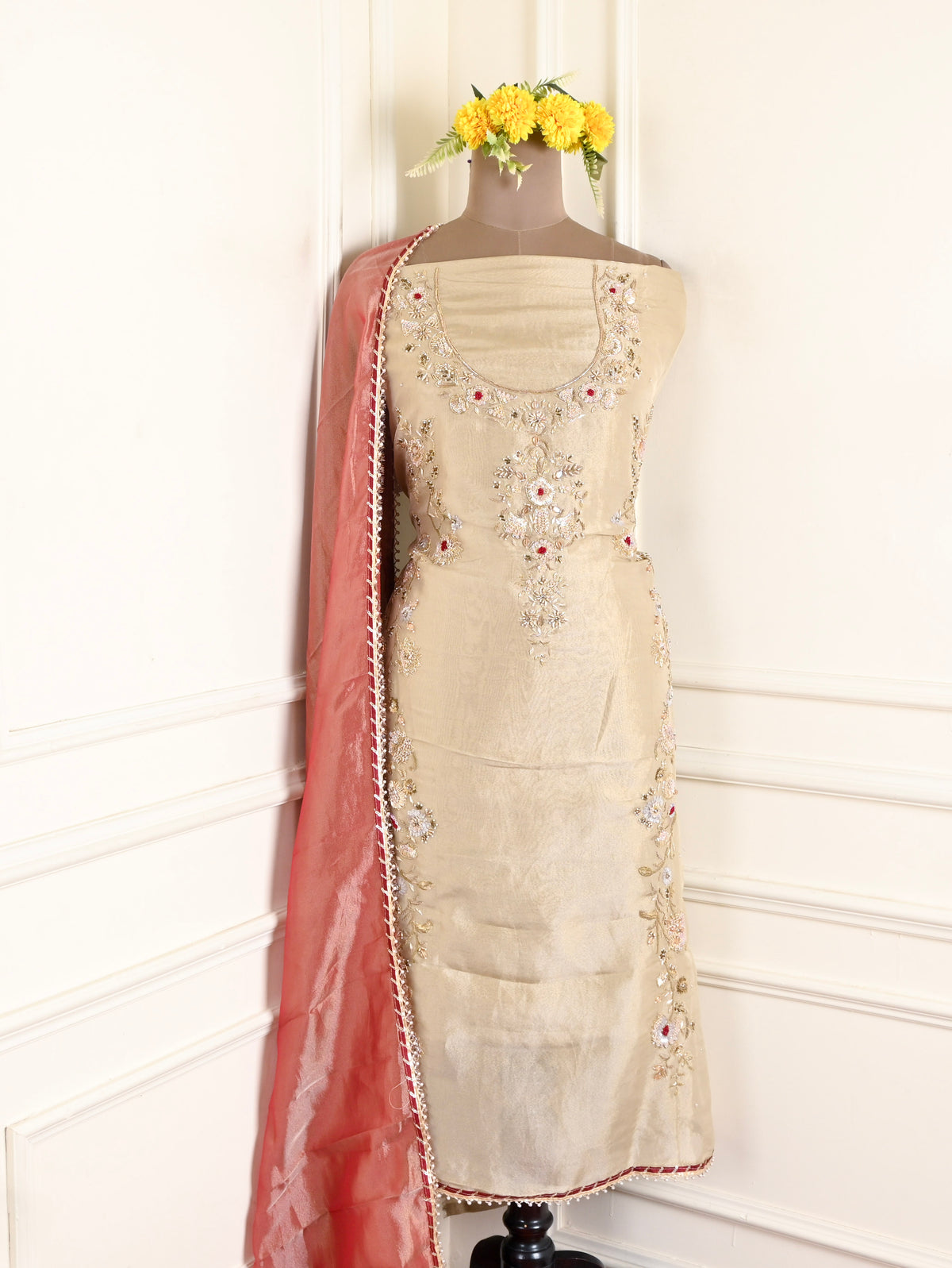 Shimmer Ivory Unstitched Suit
