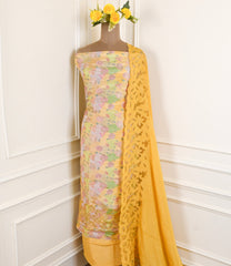 Banarasi Yellow Unstitched Suit