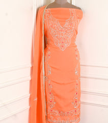 Organza Orange Unstitched Suit