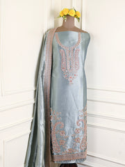 Giraffe Silk Silver Unstitched Suit