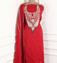 Organza Maroon Unstitched Suit