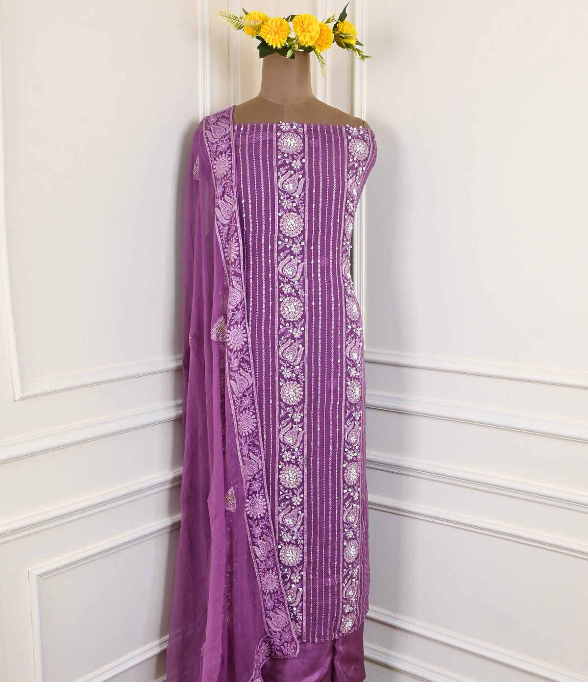 Georgette Purple Unstitched Suit