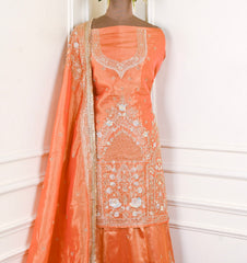Shimmer Orange Unstitched Lehenga Suit