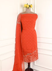 Organza Orange Unstitched Suit