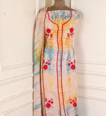 Twill Organza Beige Unstitched Suit