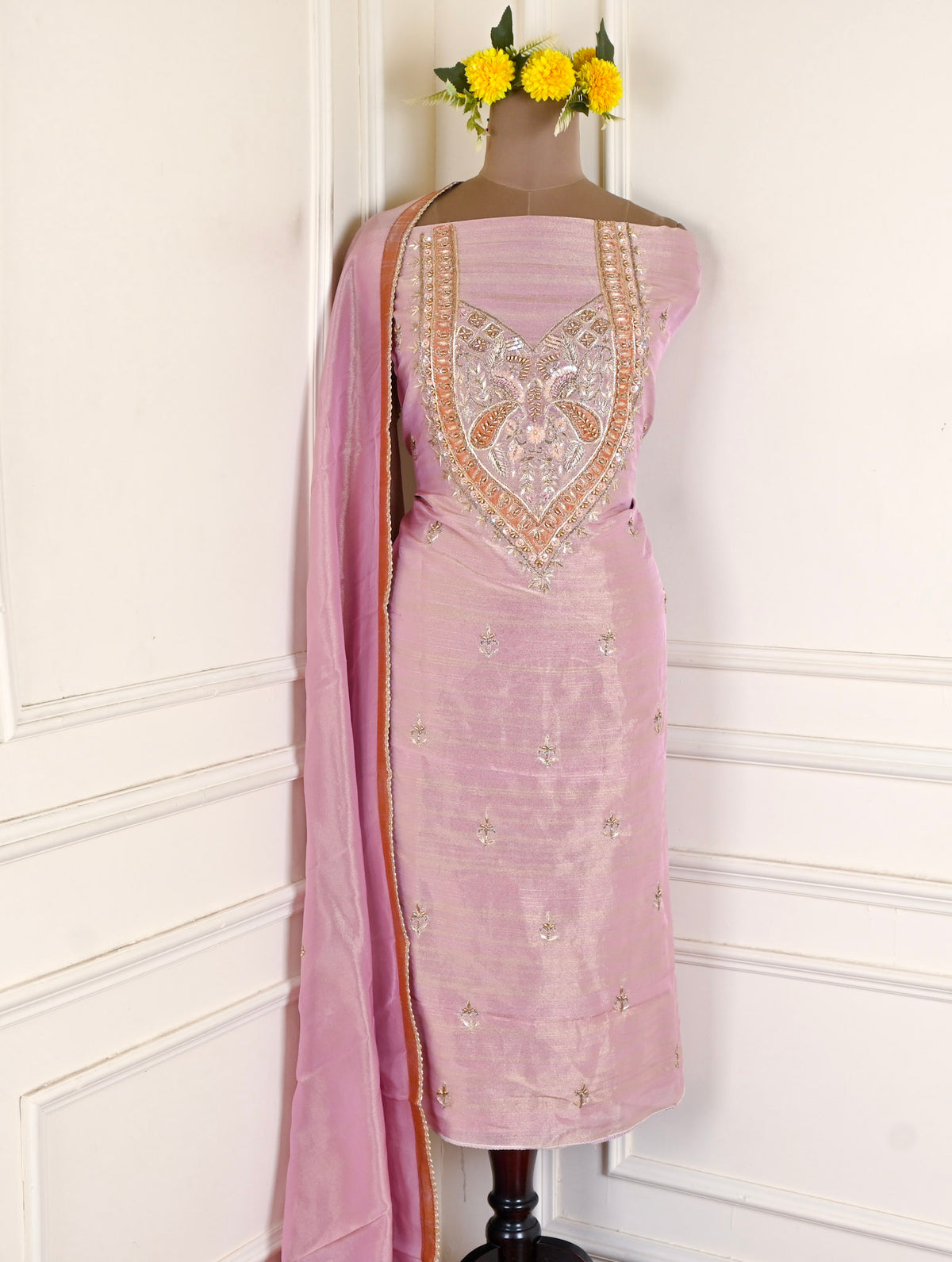 Shimmer Baby Pink Unstitched Suit