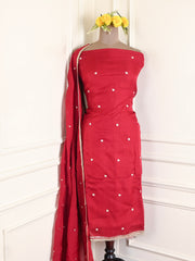 Twill Organza Maroon Unstitched Suit