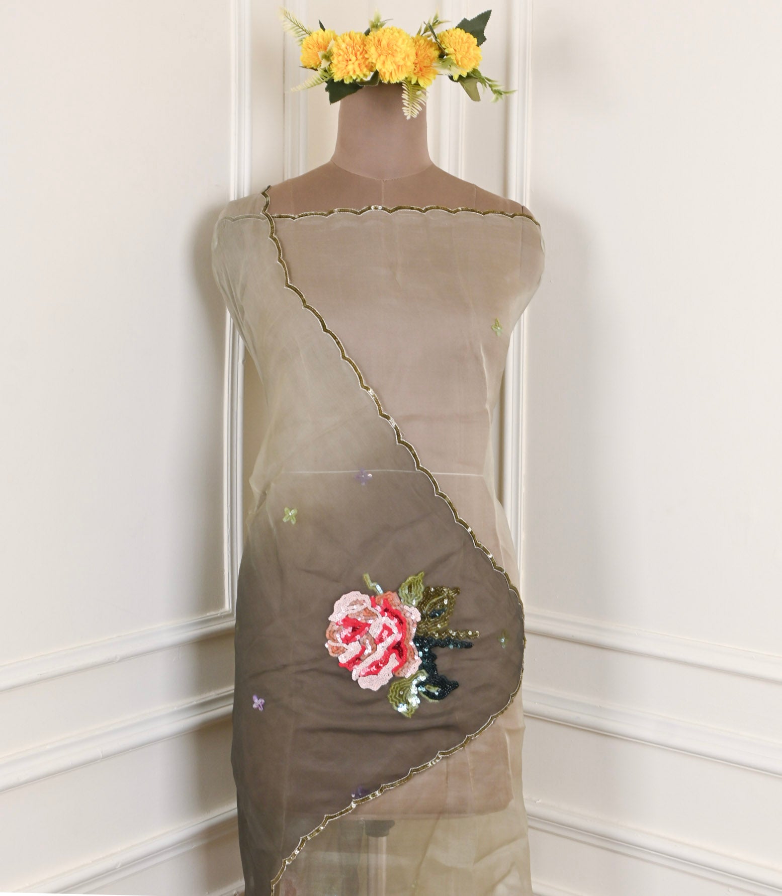 Organza Grey Unstitched Suit
