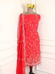 Organza Red Unstitched Suit
