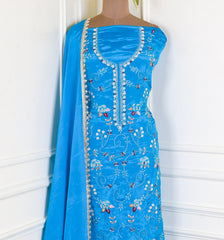 Crepe Sky Blue Unstitched Suit