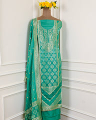 Banarasi Sea Green Unstitched Suit