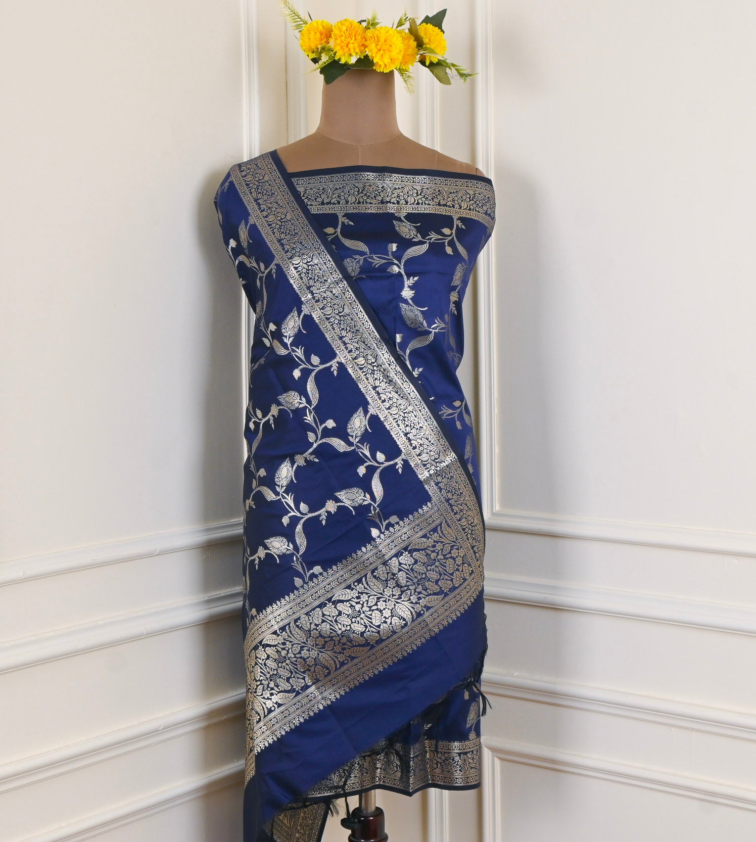 Banarasi Silk Grey Unstitched Suit
