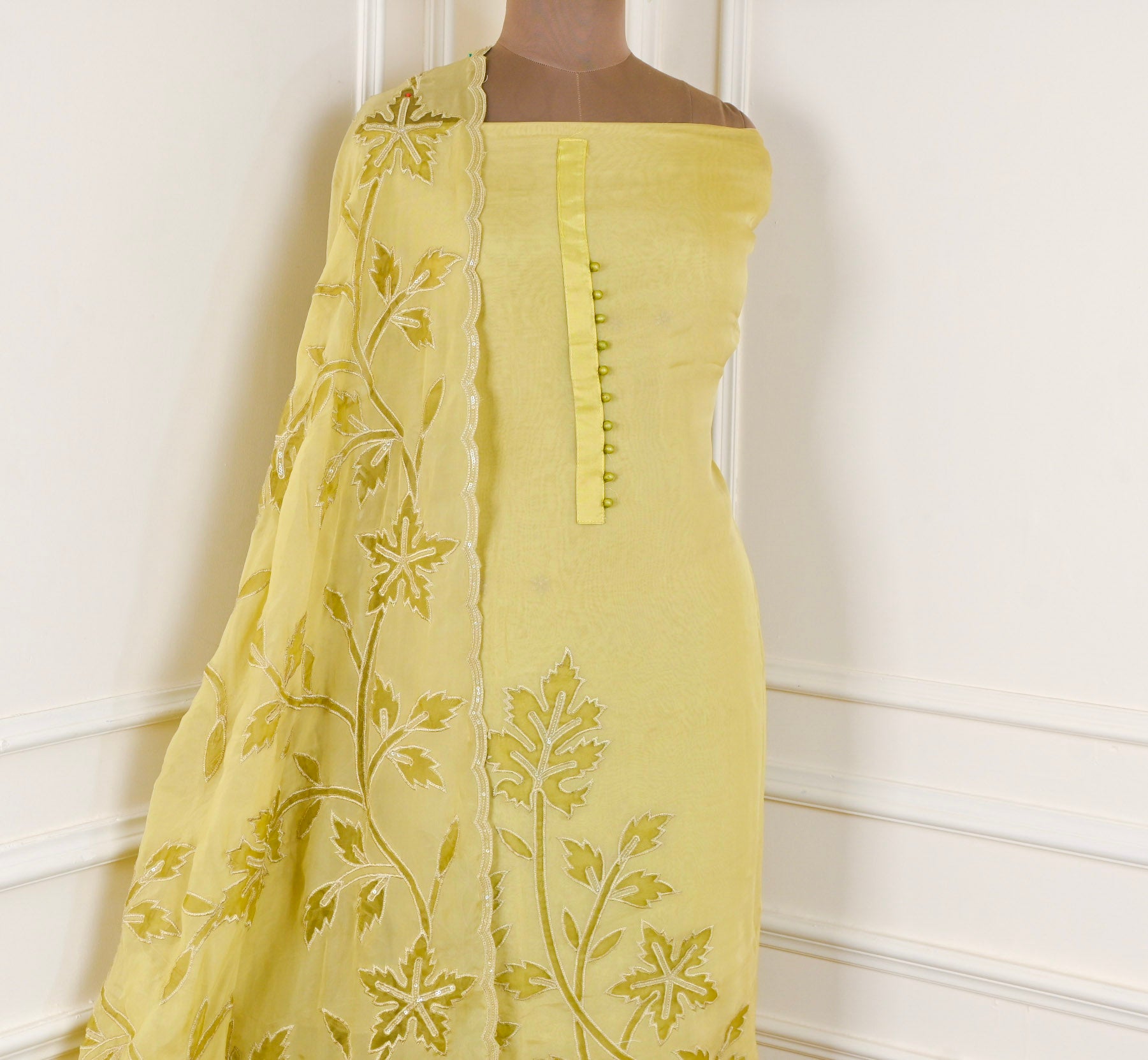 Organza Yellow Unstitched Suit