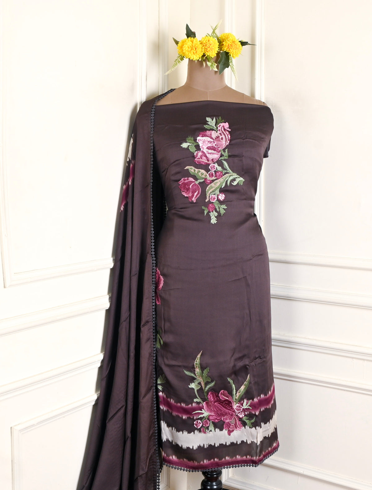 Satin Plum Brown Unstitched Suit