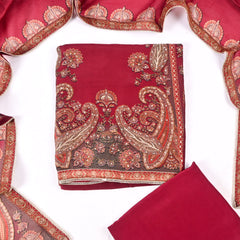 Satin Organza Maroon Unstitched Suit