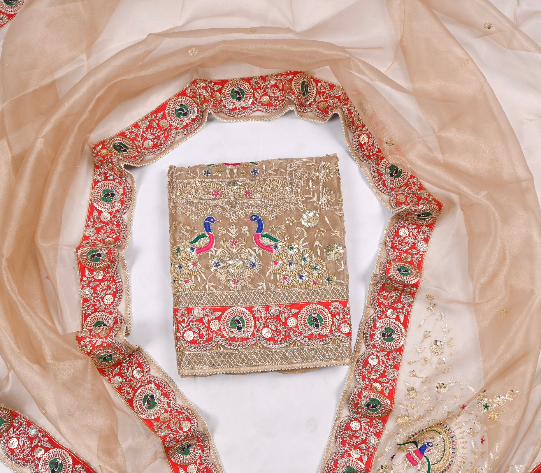 Glass Shimmer Beige Unstitched Suit