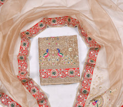 Glass Shimmer Beige Unstitched Suit