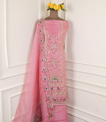 Glass Shimmer Pink Unstitched Suit