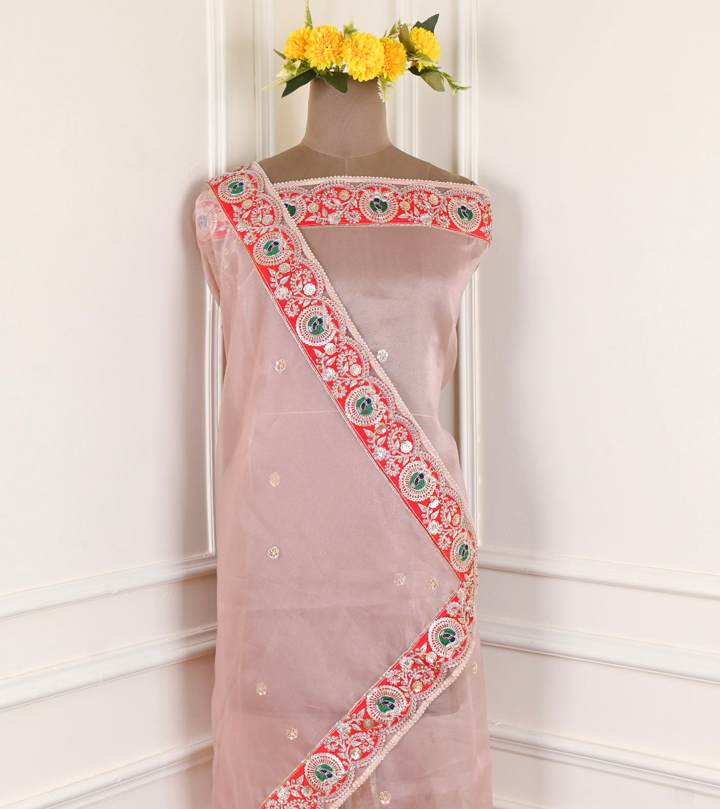 Glass Shimmer Baby Pink Unstitched Suit