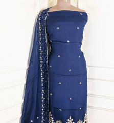 Organza Navy Blue Unstitched Suit