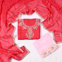 Twill Organza Red Unstitched Suit