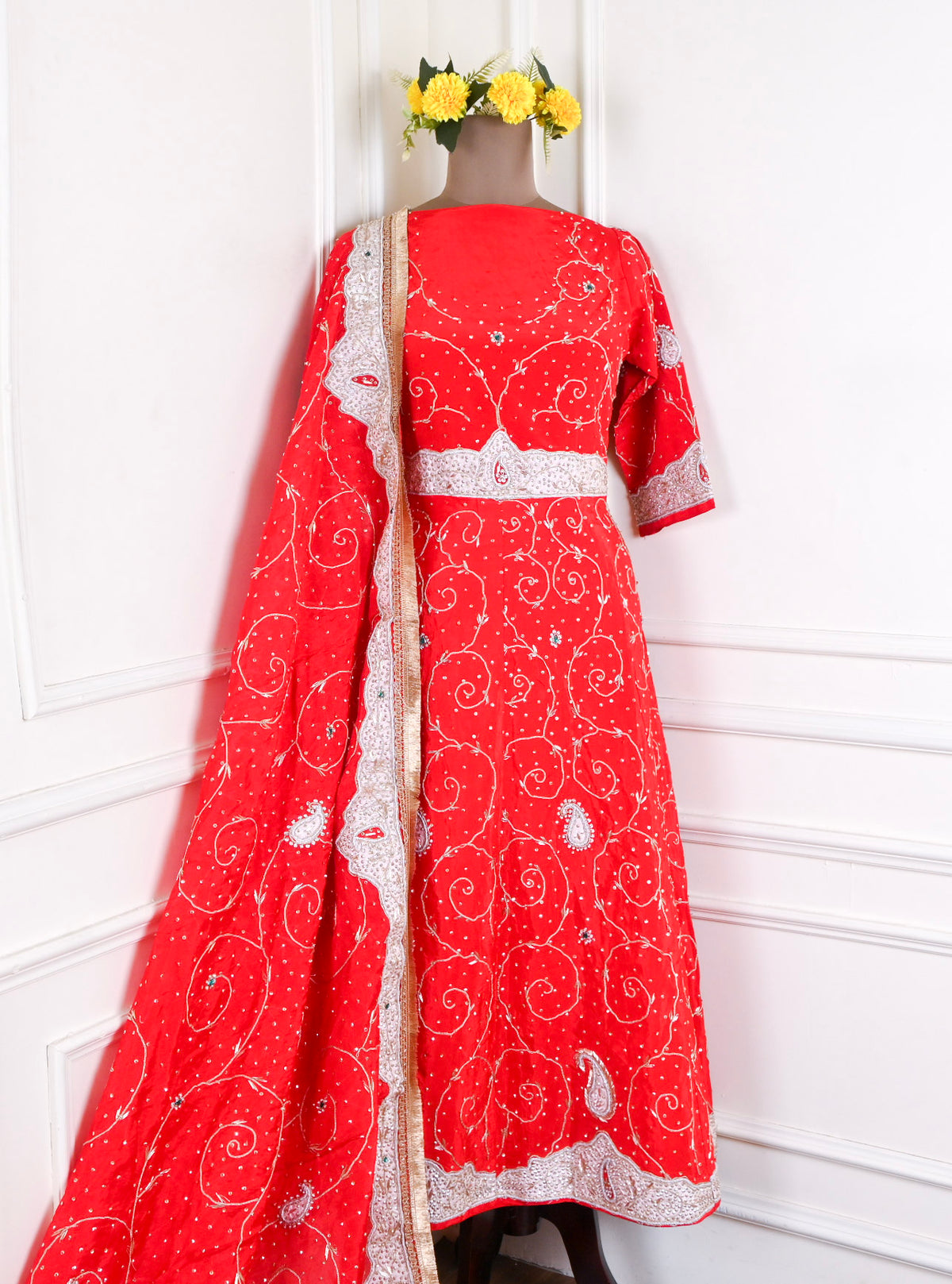 Crepe Red Peplum Lehenga Suit
