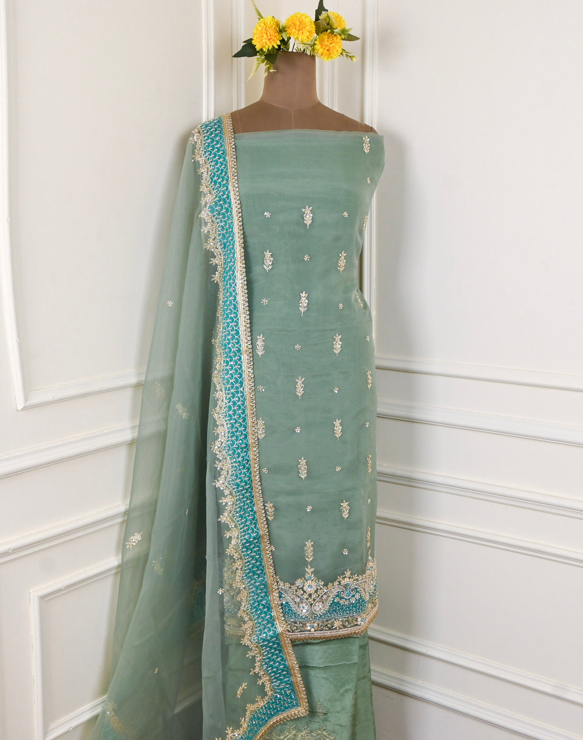 Glass Pastel Green Unstitched Suit