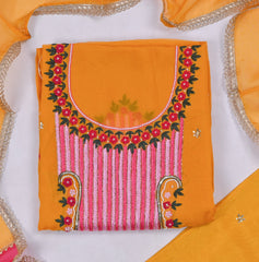 Organza Yellow Mustard Unstitched Suit