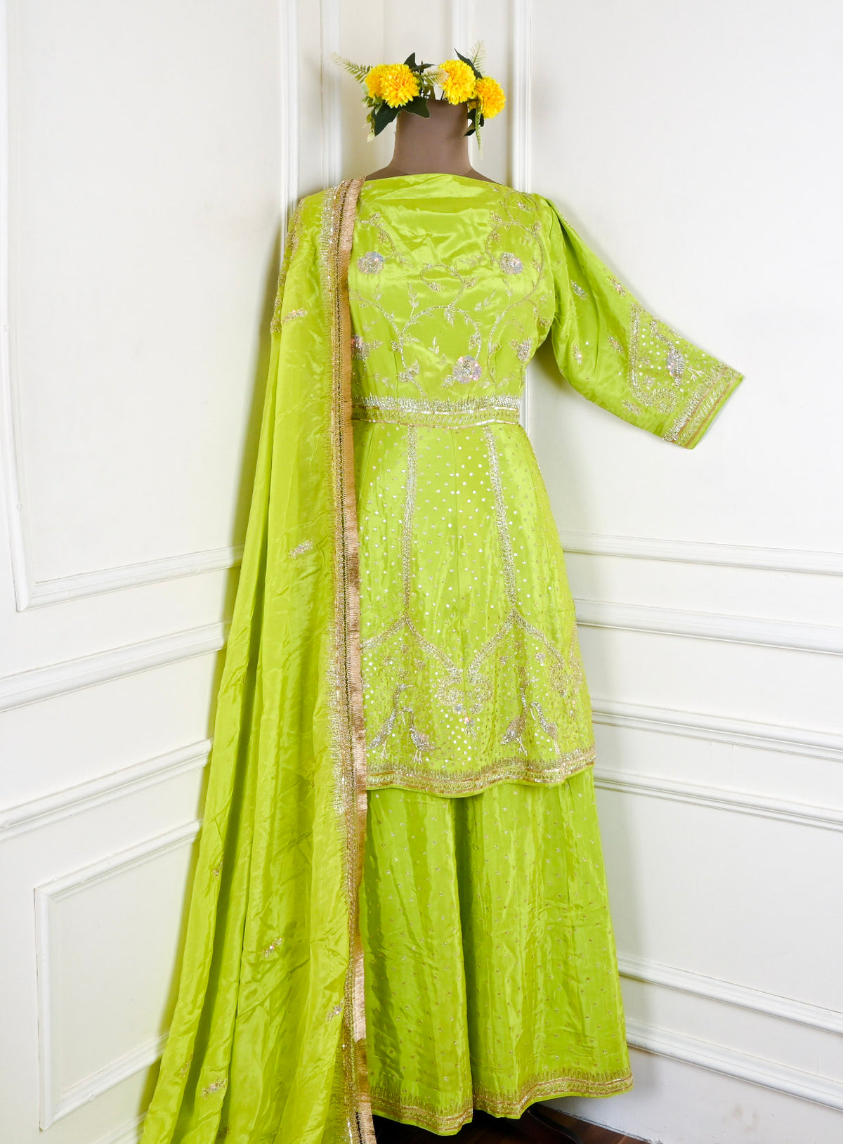 Crepe Parrot Peplum Lehenga Suit