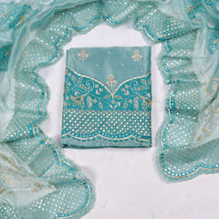 Glass Shimmer Aqua Blue Unstitched Suit
