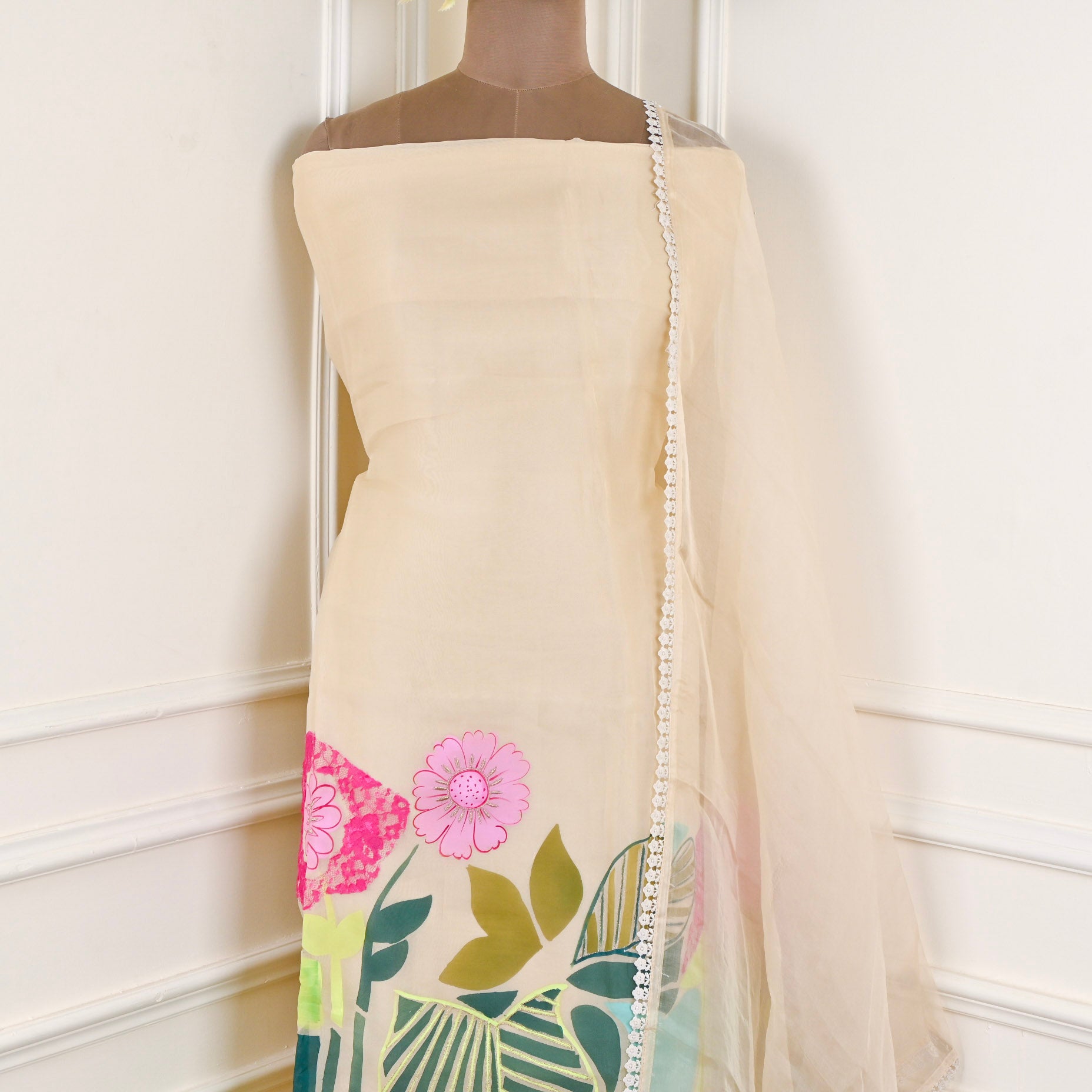 Organza Off-White Unstitched Suit