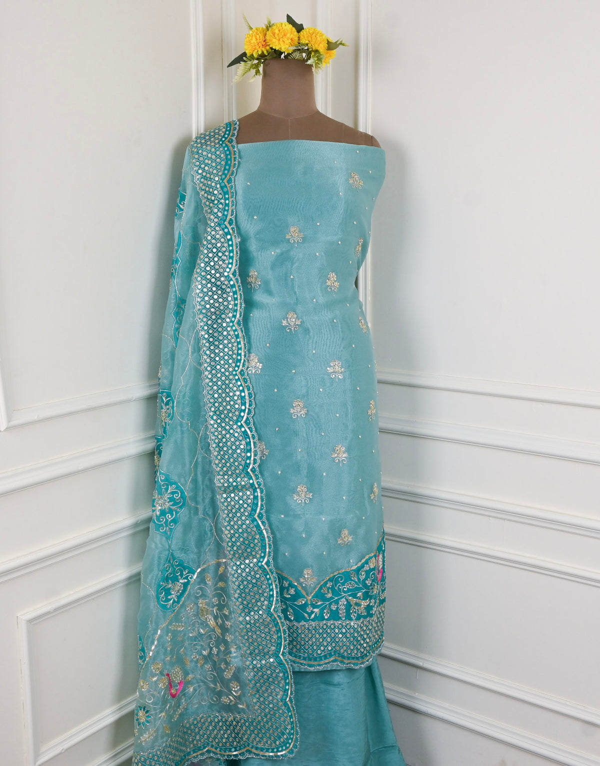 Glass Shimmer Aqua Blue Unstitched Suit