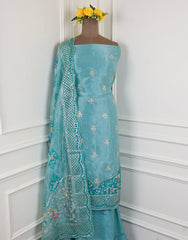 Glass Shimmer Aqua Blue Unstitched Suit