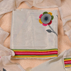 Pure Tissue Kanjivaram Beige Unstitched Suit