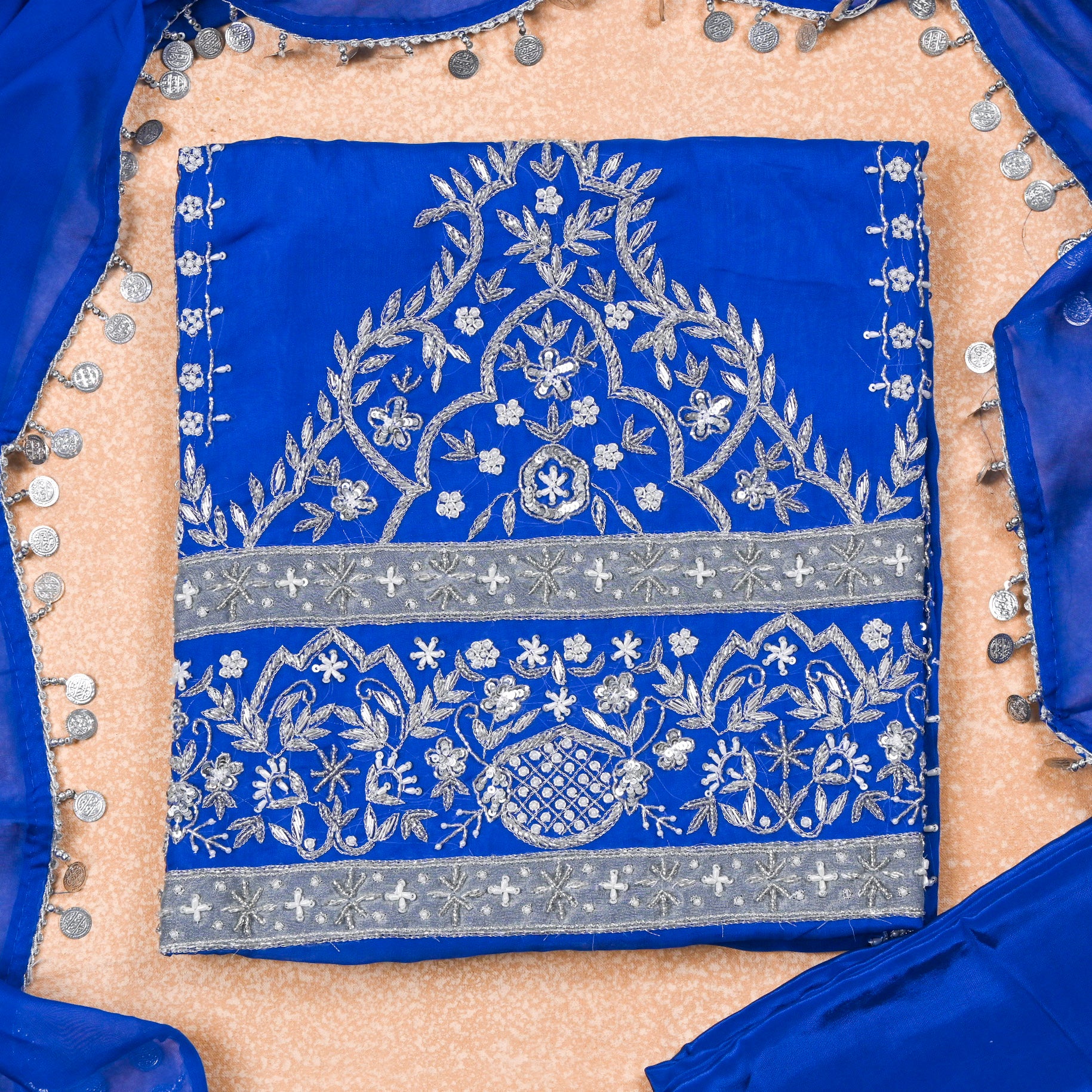 Organza Blue Unstitched Suit