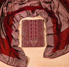 Banarasi Red Unstitched Suit