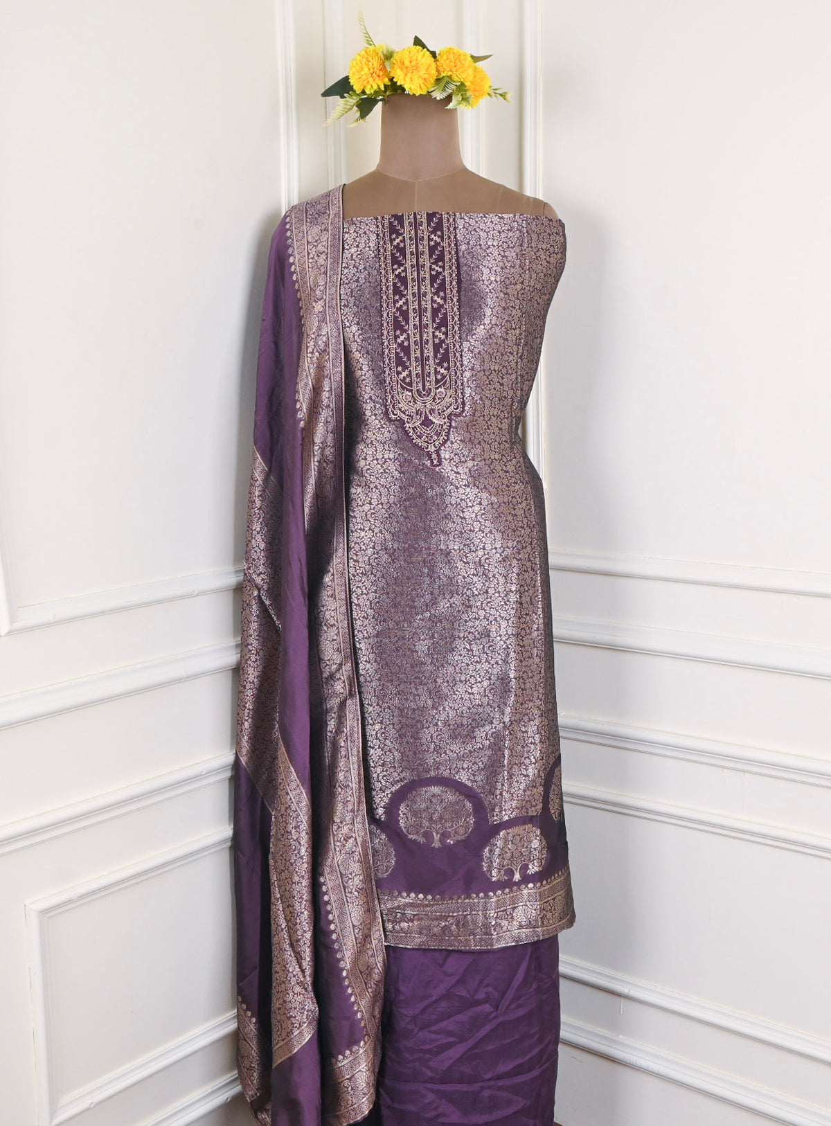 Banarasi Purple Unstitched Suit