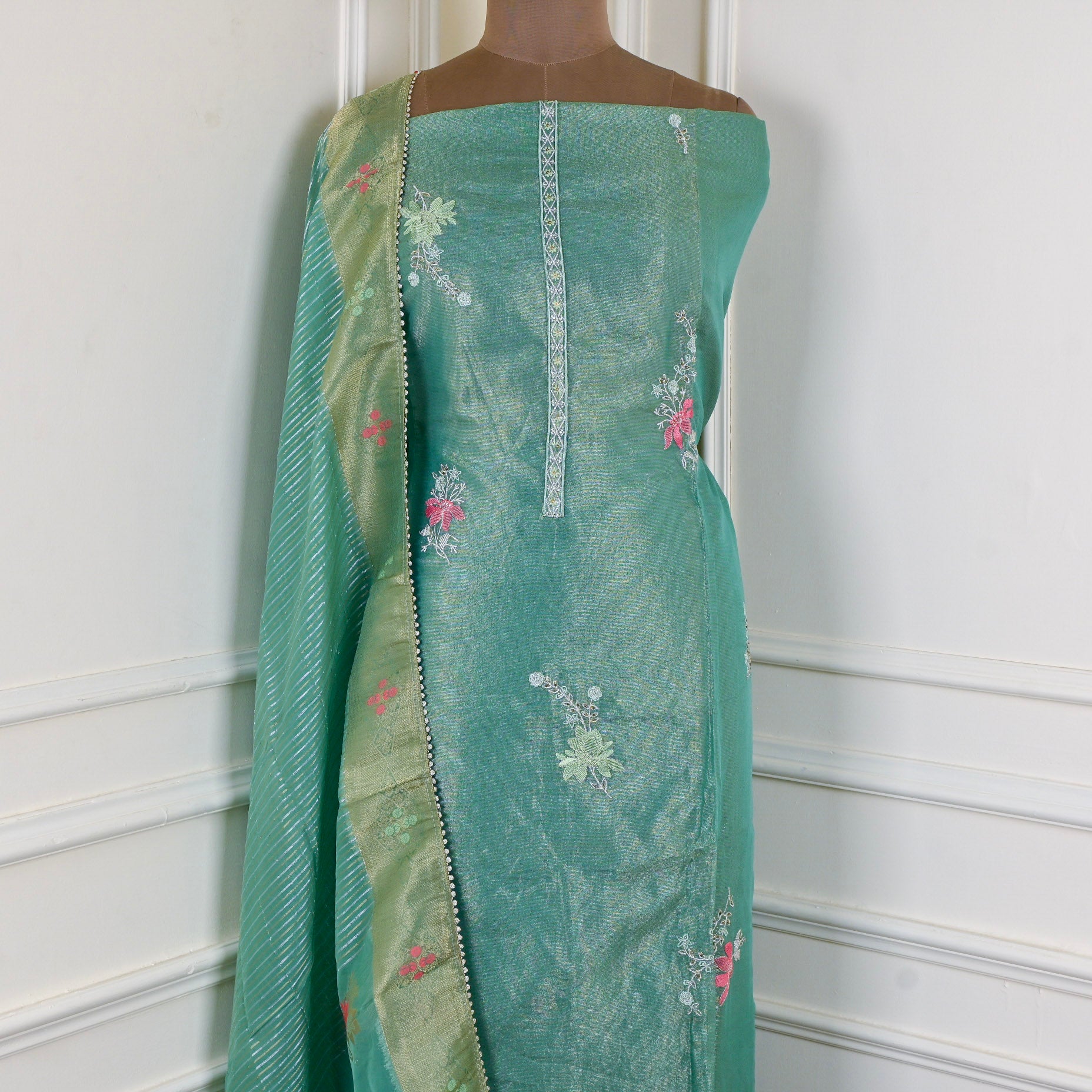 Shimmer Green Unstitched Suit