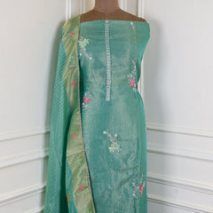 Shimmer Green Unstitched Suit