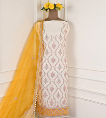Organza Yellow Unstitched Suit