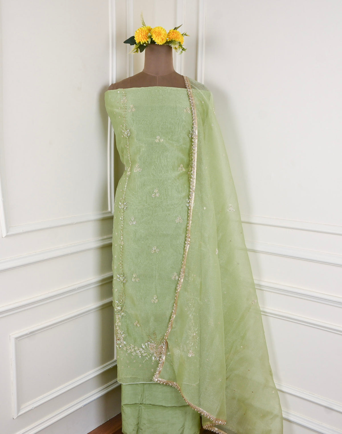 Crush Green Unstitched Suit