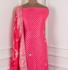 Banarasi Silk Pink Unstitched Suit
